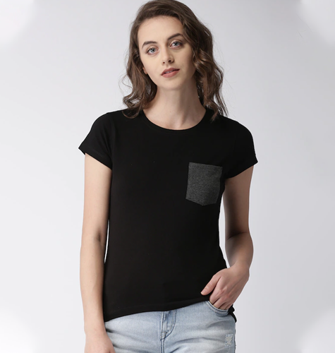 Women Black Lightweight Solid Round Neck T-shirt